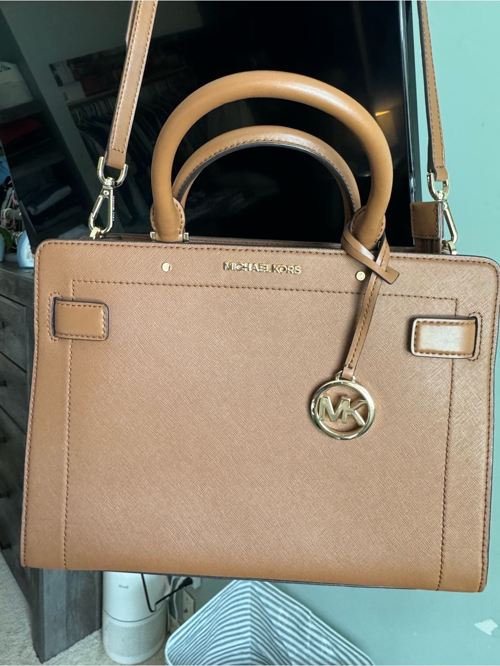Michael Kors Cognac Saffiano Leather Satchel with Gold Hardware